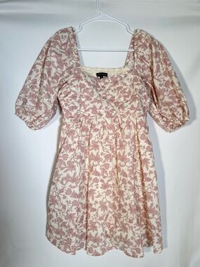 Wishlist Apparel Floral Puff Sleeve Mini Dress in Blush Cream | Size S |